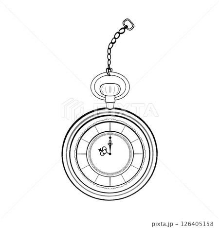 Round pocket watch simple cartoon isolated outline illustration 126405158