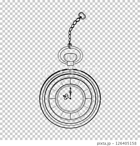 Round pocket watch simple cartoon isolated outline illustration 126405158
