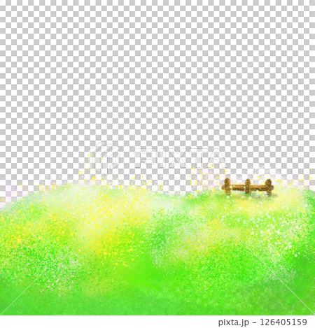 Grassland, blue sky and wooden fence cartoon textured background  126405159