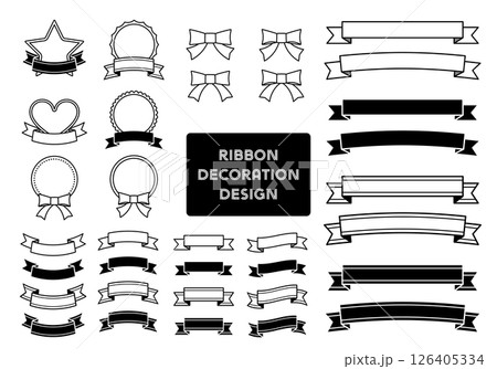 シンプルなリボン装飾フレーム素材セット 126405334