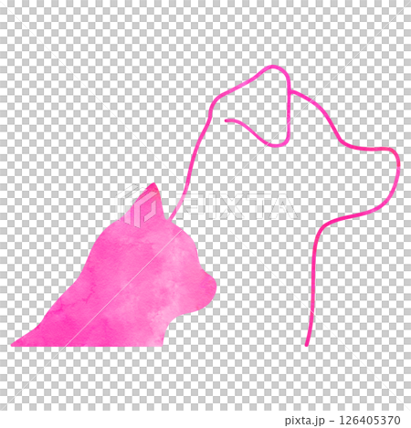 Watercolor dog and cat silhouettes in pink 126405370