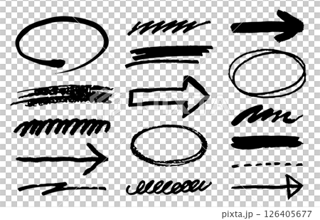 Set of hand drawn ovals, arrows and lines. Doodle style decoration. Geometric vector illustration. 126405677