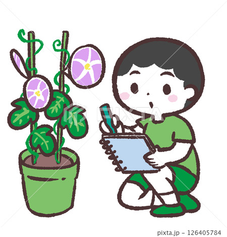 観察日記をつける男の子のイラスト 観察日記をつける男の子のイラスト 126405784