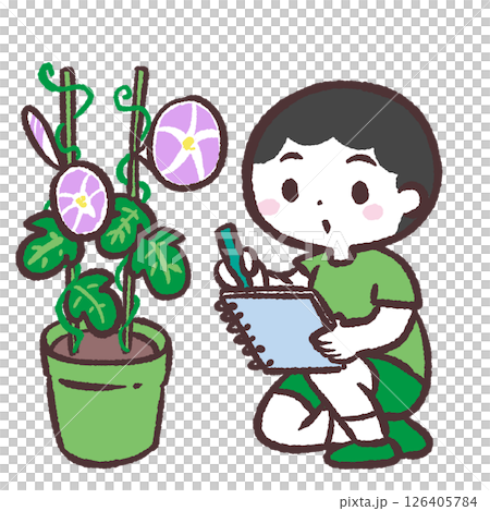 一個男孩在寫觀察日記的插圖 一個男孩在寫觀察日記的插圖 126405784