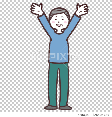 一位老人微笑著舉起雙手歡呼的插圖 一位老人微笑著舉起雙手歡呼的插圖 126405785