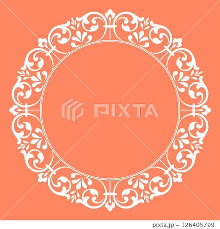 Decorative frame Elegant vector element for design in Eastern style, place for text. Floral pink and white border. Lace illustration for invitations and greeting cards 126405799