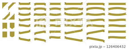 ゴールドのリボンフレームセット　装飾用・見出し用・飾り枠にも使えるシンプル素材 126406432