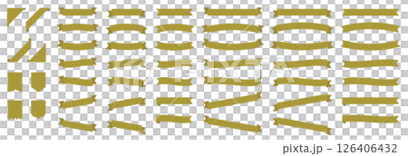 ゴールドのリボンフレームセット　装飾用・見出し用・飾り枠にも使えるシンプル素材 126406432