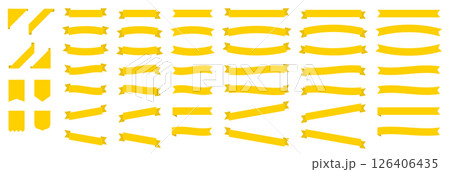 黄色いリボンフレームセット 装飾用・見出し用・飾り枠にも使えるシンプル素材 黄色いリボンフレームセット 装飾用・見出し用・飾り枠にも使えるシンプル素材 126406435