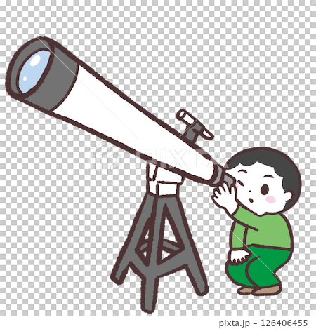 一個男孩透過望遠鏡觀察的插圖 126406455
