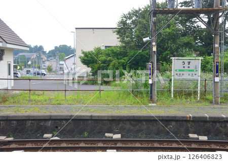 JR北海道、室蘭本線の洞爺駅から北舟岡駅までの普通列車車窓風景(2023年夏曇り空) 126406823