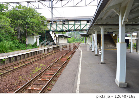 JR北海道、室蘭支線の東室蘭から室蘭駅までの風景(2023年夏曇り空) 126407168