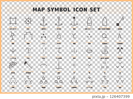 マップ・地図記号アイコン素材セット 126407399