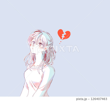 女性　上半身　割れたハート 126407463
