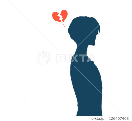 男性　上半身　シルエット　割れたハート 126407468