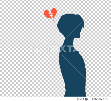 男性　上半身　シルエット　割れたハート 126407468