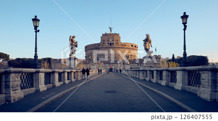 Panorama of Castel Sant'angelo in Rome city, Italy 126407555