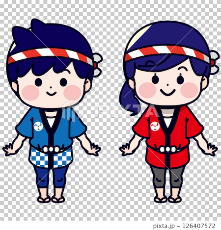 お祭りで法被を着た男の子と女の子 126407572