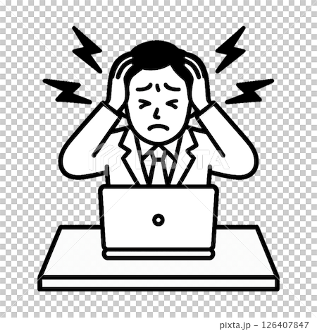 拿著在個人計算機前面的商人一個頭 126407847