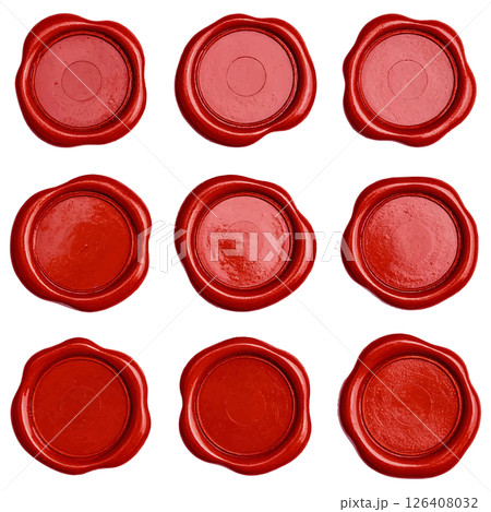 9種類のヴィンテージ風赤いワックスシールセット 126408032