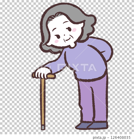 Illustration of a senior woman using a cane 126408035