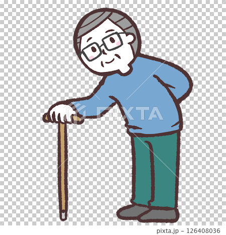 Illustration of a senior man using a cane Illustration of a senior man using a cane 126408036