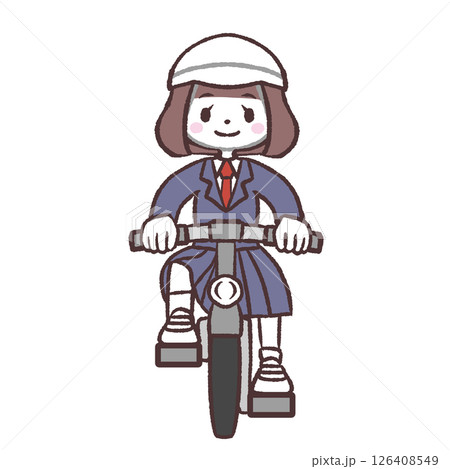 自転車に乗る女子学生正面イラスト 126408549