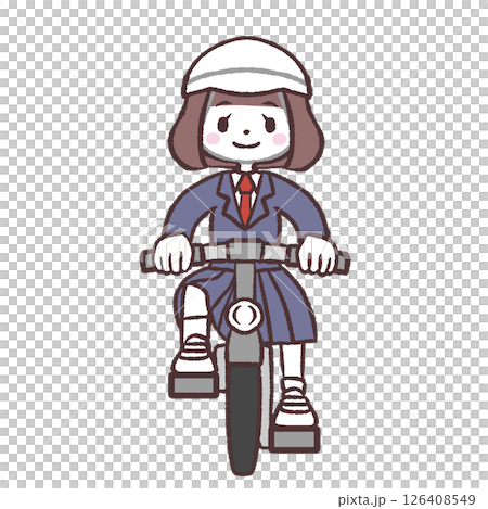 自転車に乗る女子学生正面イラスト 126408549