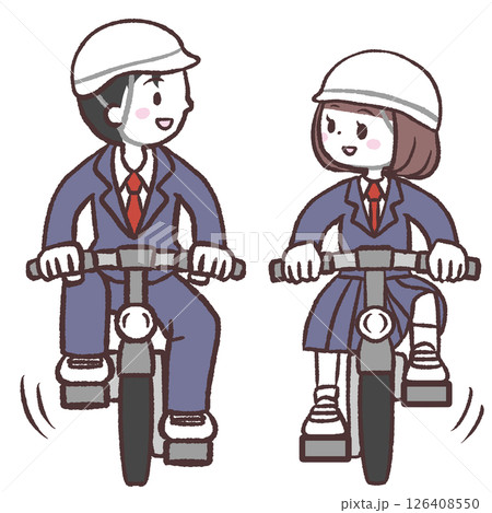 自転車並走する学生のイラスト 126408550