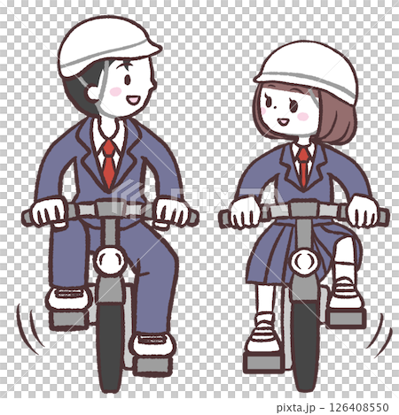 自転車並走する学生のイラスト 126408550