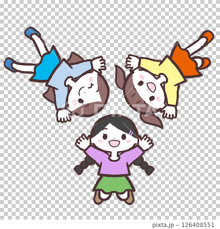 三個女孩排成一圈的插圖 126408551