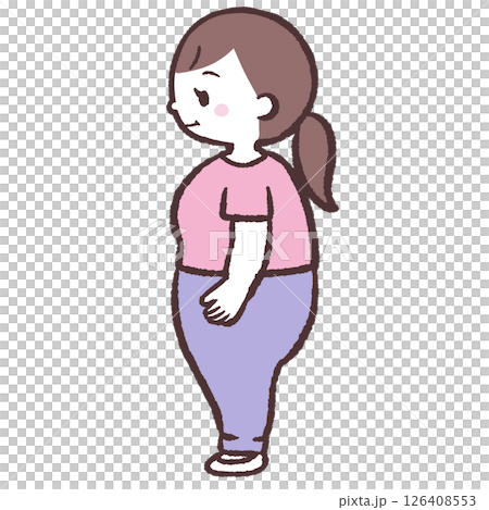 一位胖女人的側面插圖 126408553