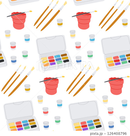 Seamless vector pattern with watercolor paint sets 126408796