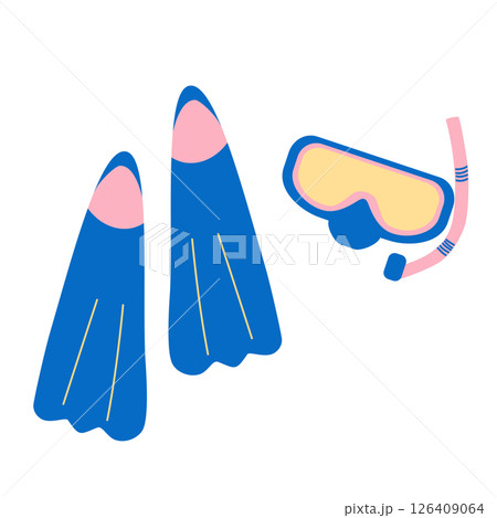 Diving mask and flippers isolated on white background. Diving mask and flippers isolated on white background. 126409064
