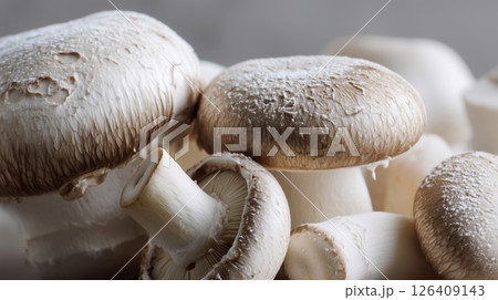 Close-Up of Fresh White Mushrooms with Natural Texture 126409143