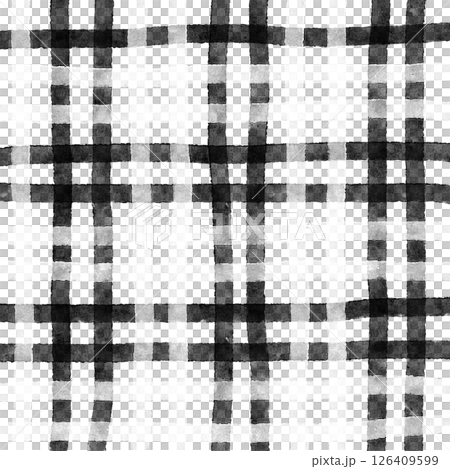 Black White Plaid Gingham Check Hand Drawn Background Pattern Overlay 126409599