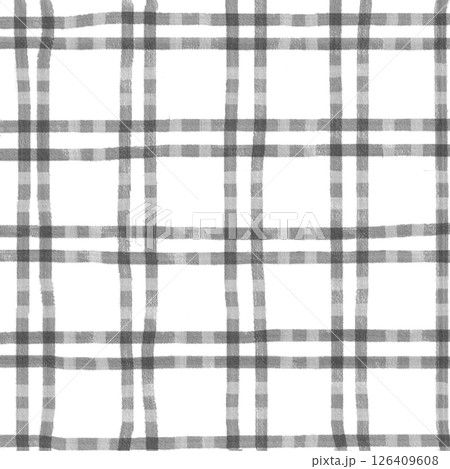 Black White Plaid Gingham Check Hand Drawn Background Pattern Overlay 126409608