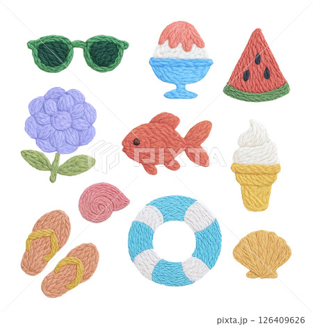 刺繍風あしらいセット（夏モチーフ①） 126409626