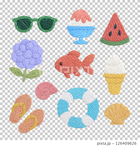 Embroidery-style decoration set (Summer motif ①) 126409626