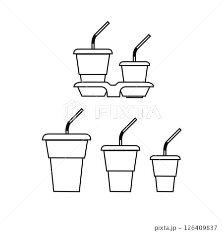 Coffee cup line and flat style. Disposable coffee cup. Coffee paper cup container for hot and cold drink juice tea cocoa. Vector 126409837