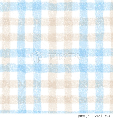 Blue Brown Beige Plaid Gingham Check Hand Drawn Background Pattern Overlay 126410303