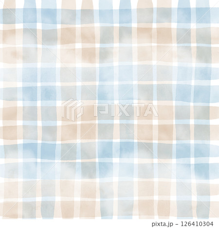 Blue Brown Beige Plaid Gingham Check Hand Drawn Background Pattern Overlay Blue Brown Beige Plaid Gingham Check Hand Drawn Background Pattern Overlay 126410304