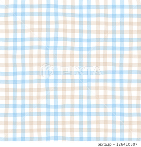 Blue Brown Beige Plaid Gingham Check Hand Drawn Background Pattern Overlay 126410307