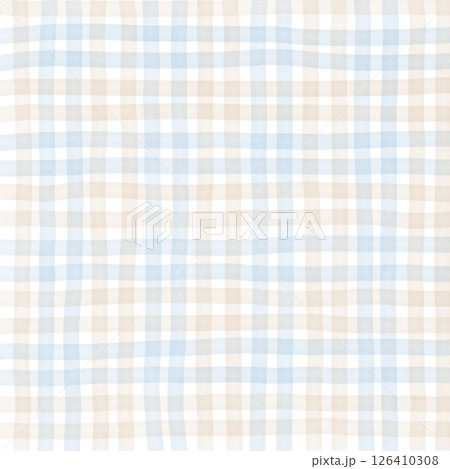 Blue Brown Beige Plaid Gingham Check Hand Drawn Background Pattern Overlay Blue Brown Beige Plaid Gingham Check Hand Drawn Background Pattern Overlay 126410308