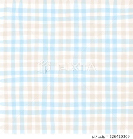 Blue Brown Beige Plaid Gingham Check Hand Drawn Background Pattern Overlay 126410309