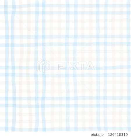 Blue Brown Beige Plaid Gingham Check Hand Drawn Background Pattern Overlay 126410310