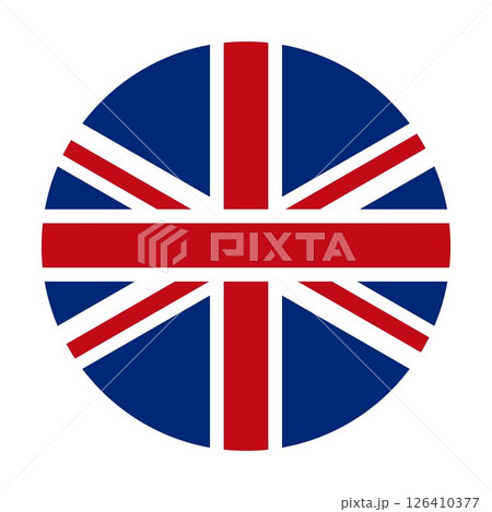 United Kingdom flag in circle shape. British round icon with Union Jack colors. Vector symbol for UK language, travel, location, culture, education, and international identity. 126410377