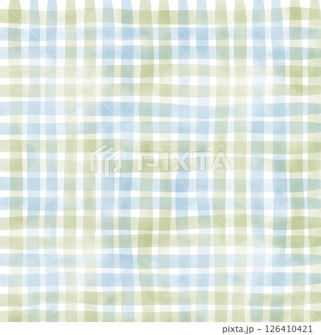 Blue Green Plaid Gingham Check Hand Drawn Background Pattern Overlay 126410421