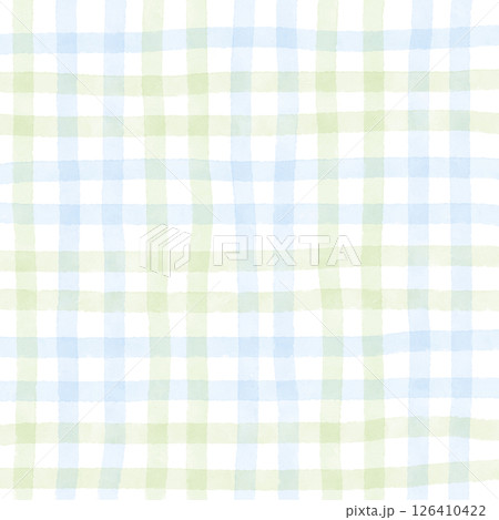 Blue Green Plaid Gingham Check Hand Drawn Background Pattern Overlay 126410422