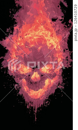 Flaming Skull Design With Vibrant Colors on a Dark Background 126410729